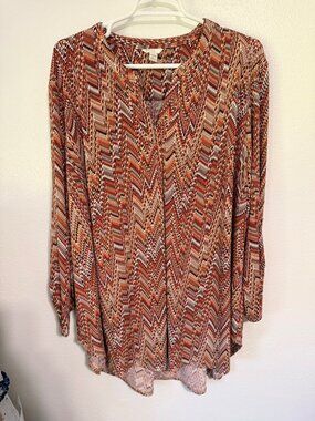 Est. 1946 Blouse Chevron Geometric Print Tunic Roll Tab  Womans 22/24W